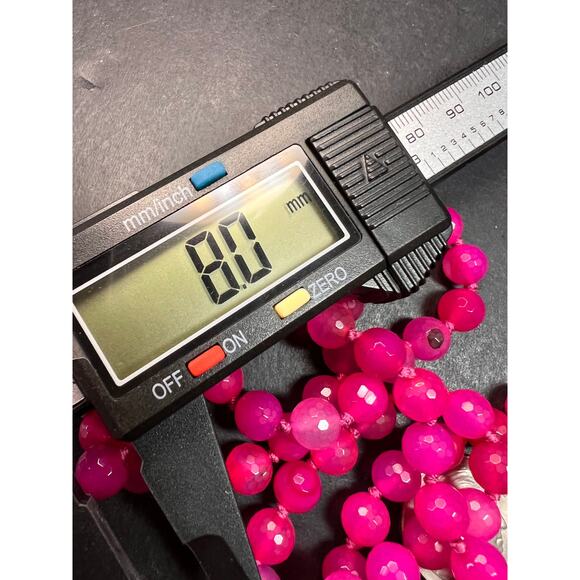 NEW fuchsia pink agate 36 inch knotted bead necklace with sterling silver clasp - Picture 13 of 13